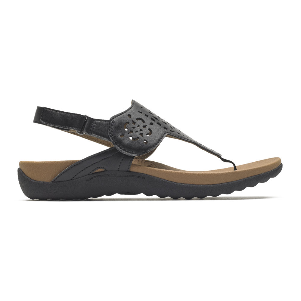 Rockport Sandals For Womens Black - Ridge Circle Cutout Thong - ZH0492678